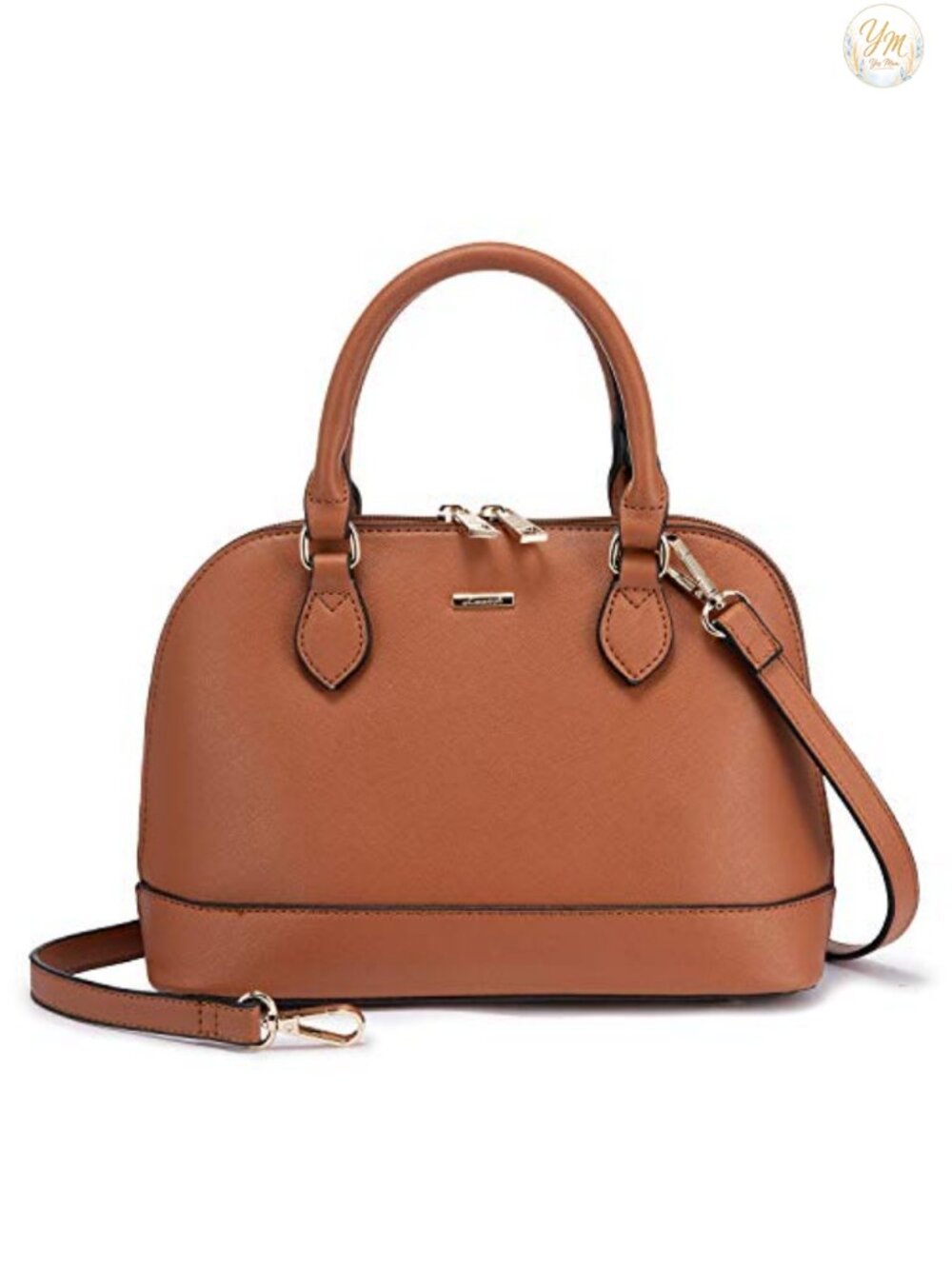 Faux Leather Crossbody Dome Satchel Handbag with Double Zip